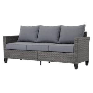 OC Orange Casual Wicker Grey Outdoor 3-Seat Couch Sofa with Grey Cushion