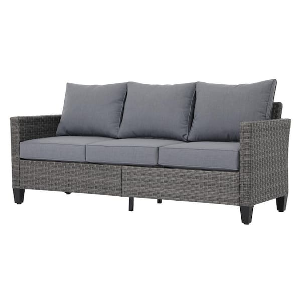 Freestyle Wicker Grey Outdoor 3-Seat Couch Sofa with Grey Cushion