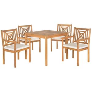 Del Mar Teak Brown 5-Piece Wood Outdoor Dining Set with Beige Cushions