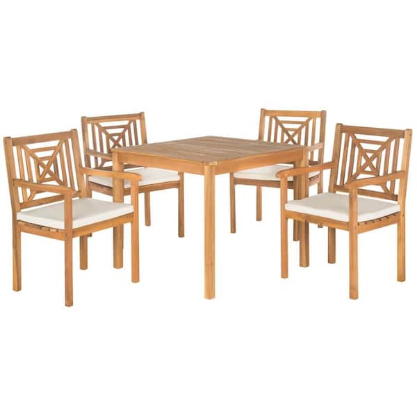 SAFAVIEH Del Mar Teak Brown 5-Piece Wood Outdoor Dining Set with Beige Cushions