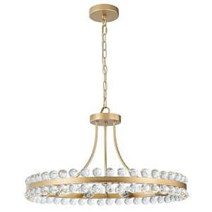 9-Lights Gold Crystal Beaded Wagon Wheel Chandelier Modern Gold 23.62 in. Crystal Semi-Flush Mount Ceiling Light