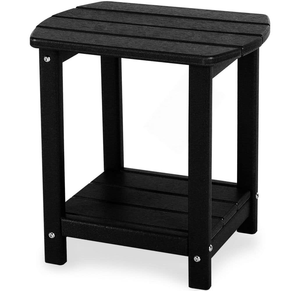 Square Outdoor Side Table,2-Tier Storage Patio Side Table, HDPE End Tables for Backyard Pool Porch Garden Lawn, Black price history on PriceWatchPro