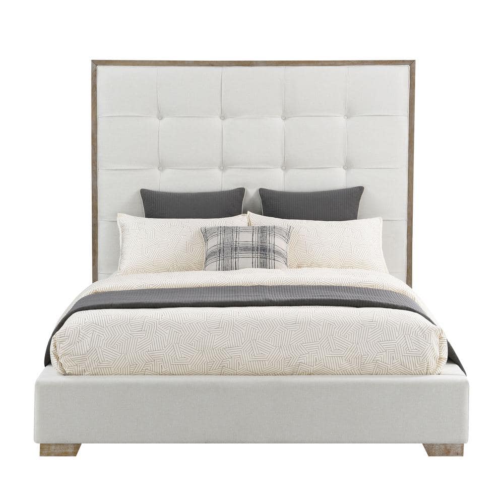 DEVON & CLAIRE Remi Ivory White Wooden Frame King Size Platform Bed ...