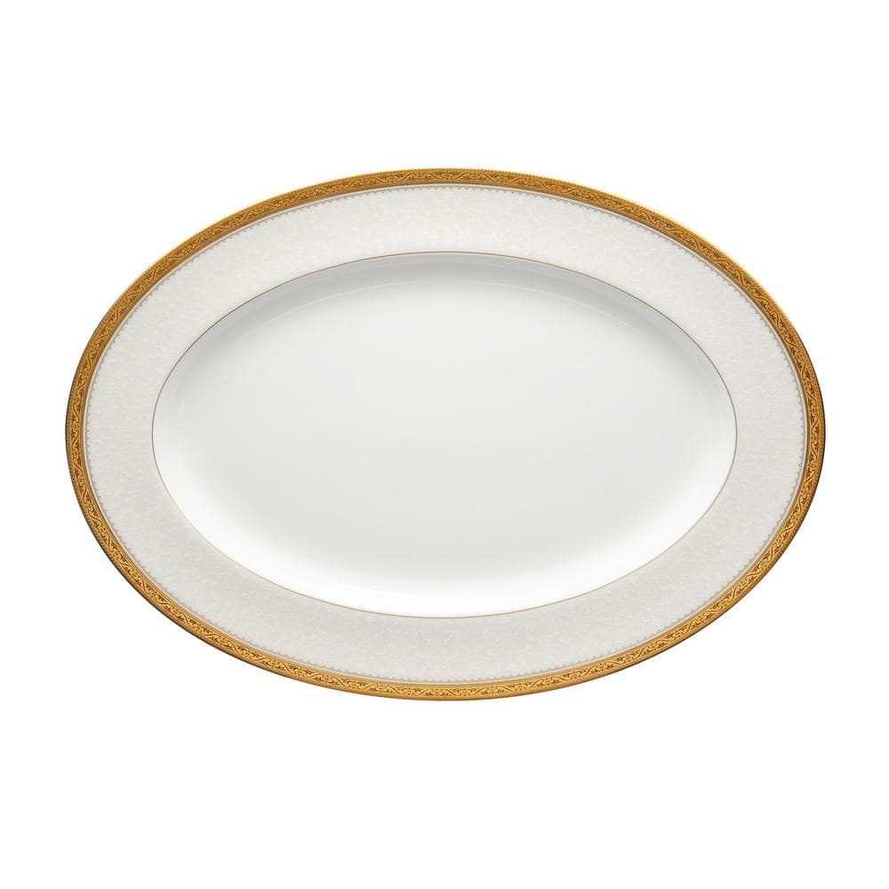 Classic White and Gold Ceramic Oval Platter Dish