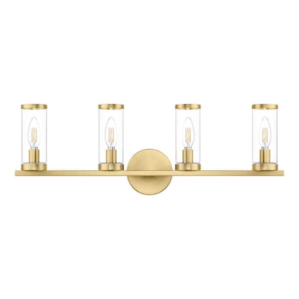 Hampton Bay Loveland 25 in. 4-Light Brass Bathroom Vanity Light Fixture with Clear Glass Shades