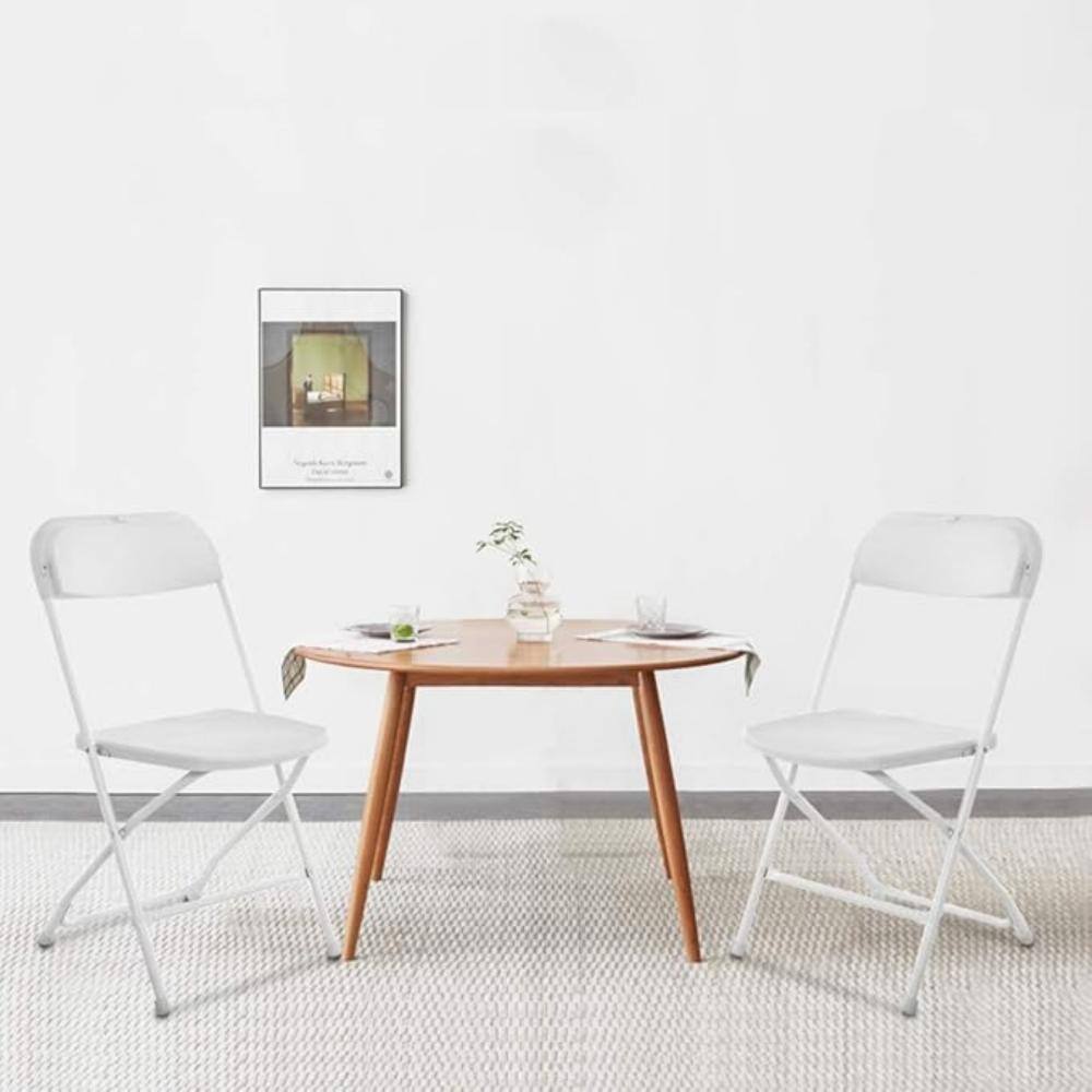Set of 10 White Plastic Folding Dining Chairs with Cushions