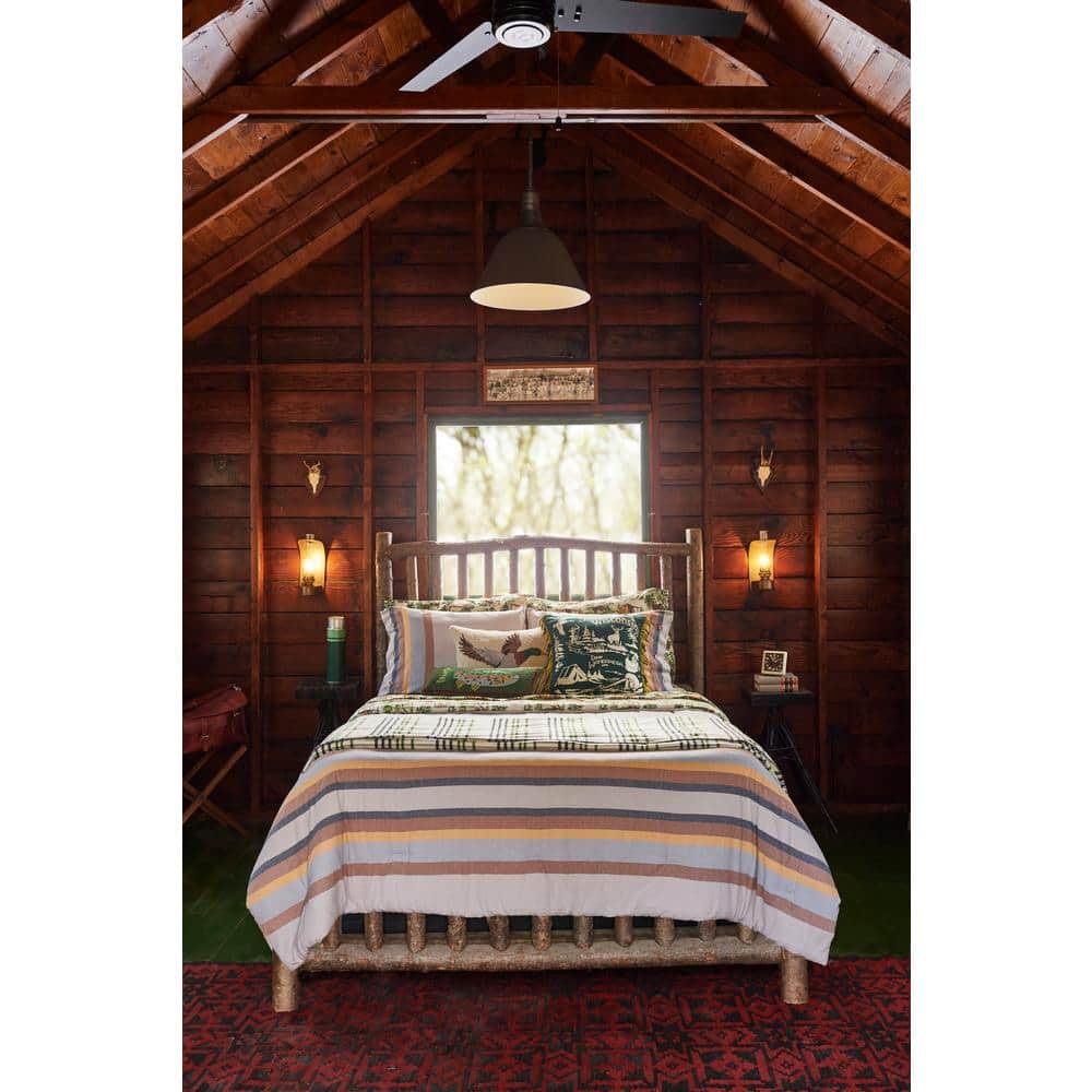 Twin Cream Cotton Reversible Comforter Set with Stripes