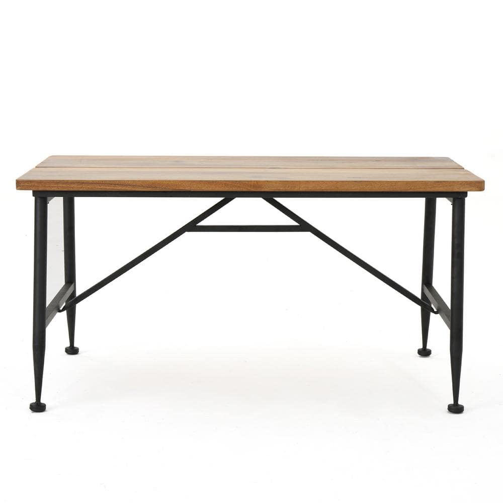 Outdoor Wooden Rectangular Coffee Table with Metal Stand for Garden Patio B