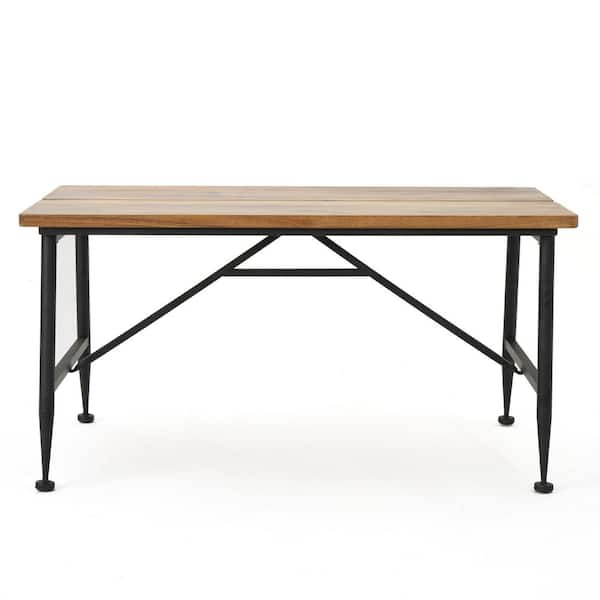 Unbranded Outdoor Wooden Rectangular Coffee Table with Metal Stand for Garden Patio Backyard Brown