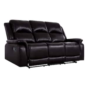 85.82 in. D Rolled Arm Faux Leather Rectangle Push Back Recliner Sofa in. Espresso