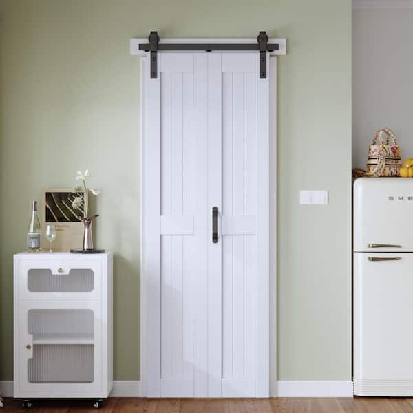 28 in. x 84 in. Solid Core White Finished MDF Wood Bi-Fold Door with Hardware Kit