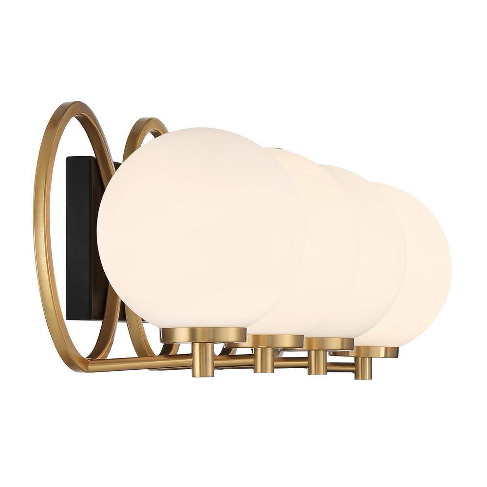Matte Black and Warm Brass 4-Light Vanity with Frosted Glass Shades