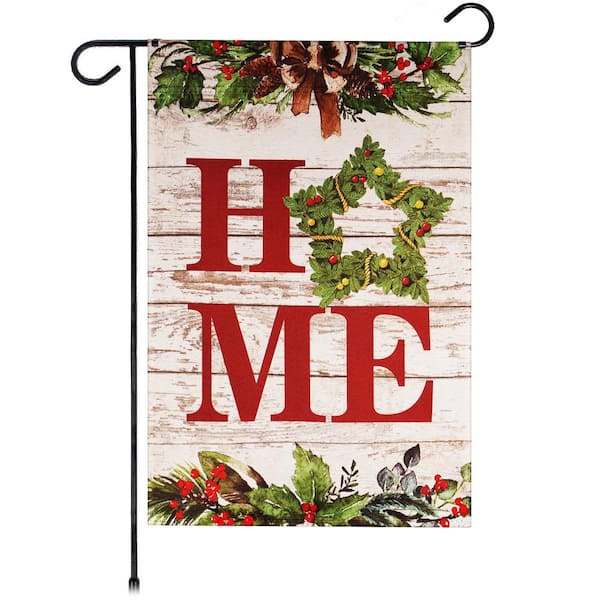 1 ft. x 1.5 ft. Polyester Christmas Home Wreath on Rustic Wood 2-Sided Garden Flag Printed Blockout