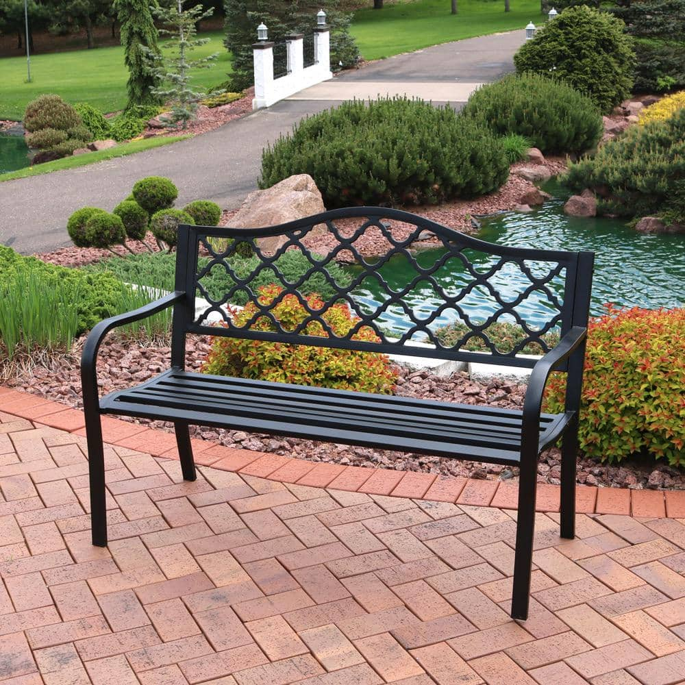 Sunnydaze Decor Lattice Black Cast Iron Outdoor Bench Yuk 747 The Home Depot