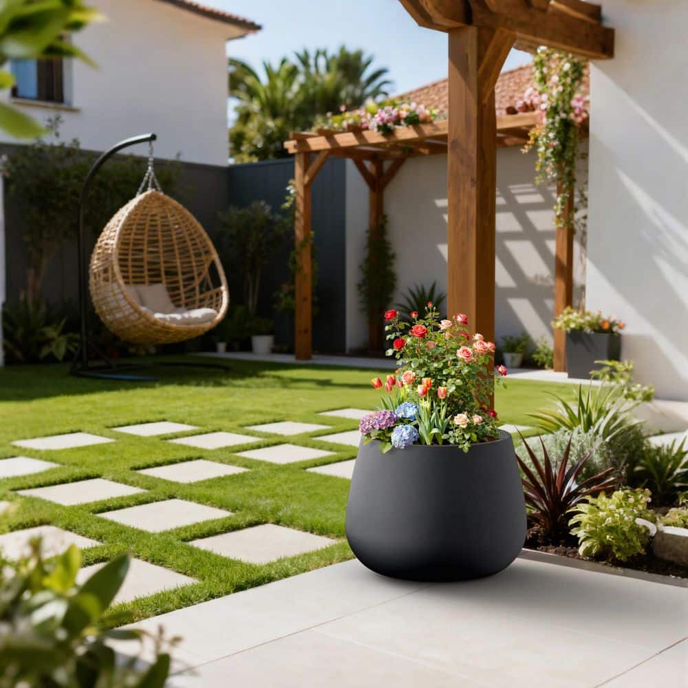 14.5in.W x 13.5in.H Large Matte Black Concrete Round Planter Bowl Enhanced Interior Flower Plant Pot with Drainage Holes price history on PriceWatchPro