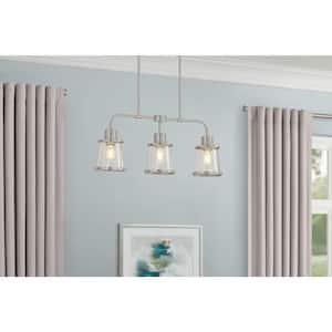 Rigby 3-Light Brushed Nickel Linear Dining Room Chandelier, Farmhouse Kitchen Island Pendant Light