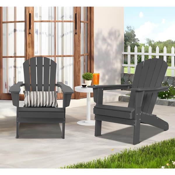 JUSKYS 2 PACK HDPE Outdoor All-Weather Adirondack Chair with Relaxing Arm Rest for Patio Garden Backyard Deck Lawn FirePit-Gray