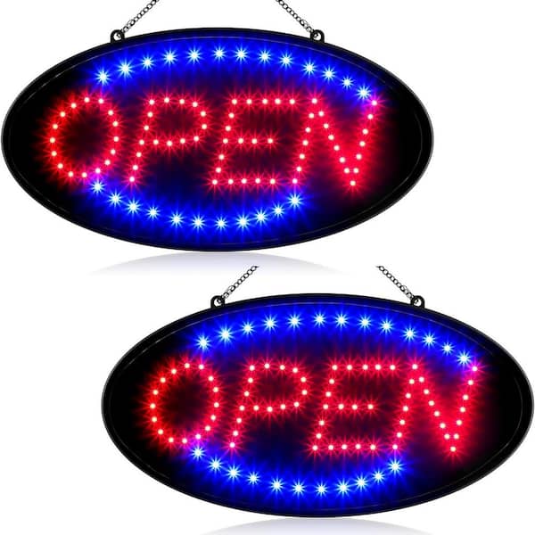 2-Pack LED Open Sign Ultra Bright Neon Advertisement Board Electric Display Flashing Steady Light for Store