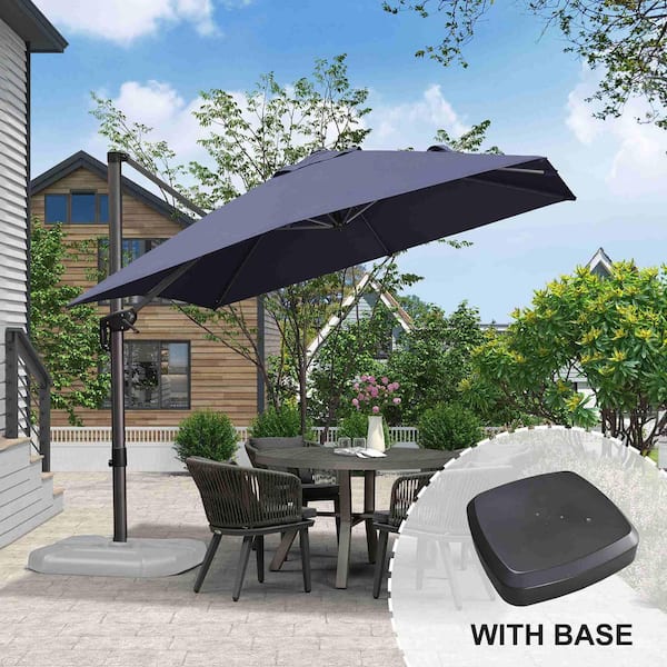 9 ft. Square Aluminum Outdoor Patio Cantilever Umbrella Offset 360-Degree Rotation Umbrella with Wheels Base, Navy Blue