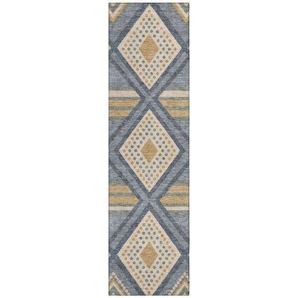Chantille Machine Washable Indoor/Outdoor Abstract ACN3128 Denim 2 ft. x 7 ft. Runner Rug