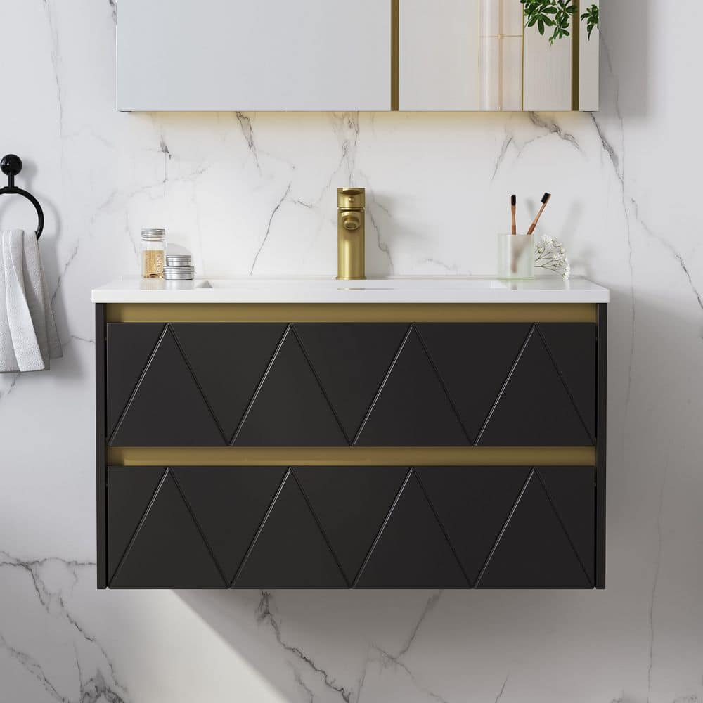 Steve 31 in.W x 19 in.D x 18 in.H Single Sink Wall Mount Bath Vanity in Black with White Solid Surface Top Unassembled price history on PriceWatchPro