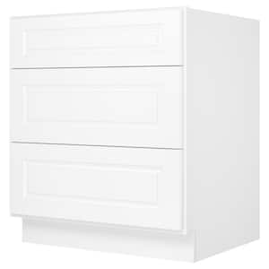 30 in. Wx24 in. Dx34.5 in. H in Raised Panel White Plywood Ready to Assemble Drawer Base Kitchen Cabinet with 3 Drawers