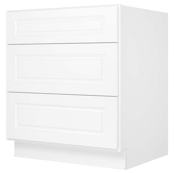 HOMEIBRO 30 in. Wx24 in. Dx34.5 in. H in Raised Panel White Plywood Ready to Assemble Drawer Base Kitchen Cabinet with 3 Drawers