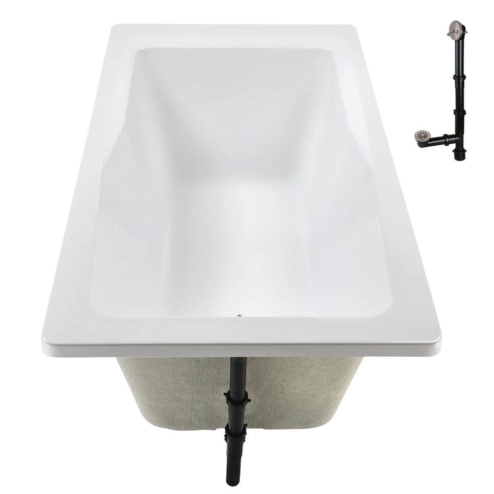 60'' x 32'' Glossy White Acrylic Soaking Drop-In Bathtub