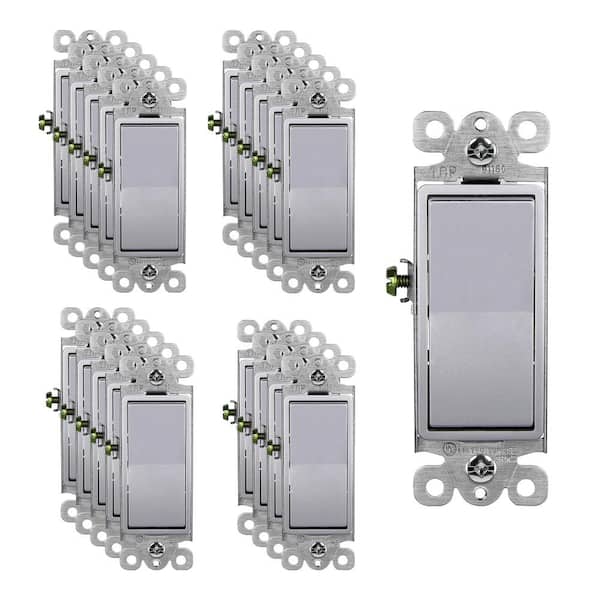 ENERLITES 15 Amp, Single Pole, Decorator/Rocker Light SwitchSilver (20-Pack)