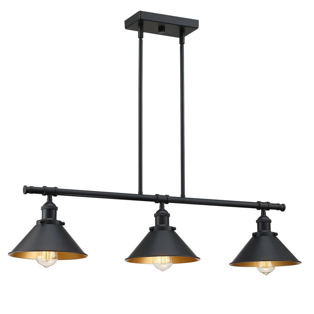 PUDO 3Light Black Industrial Island Chandelier with Metal Shade