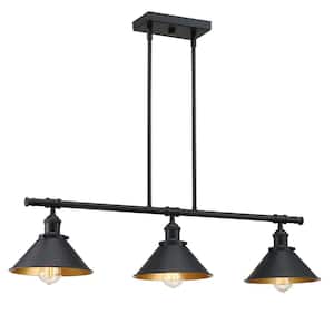 3-Light Black Industrial Island Chandelier with Metal Shade
