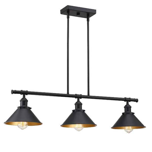 PUDO 3-Light Black Industrial Island Chandelier with Metal Shade