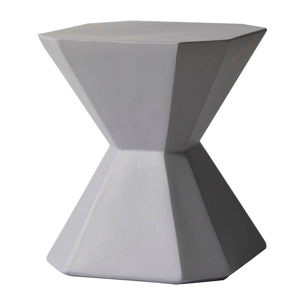 Side view of the grey geometric side table.