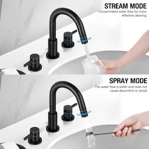 Double Handles 8 in. Widespread Bathroom Sink Faucet 3-Hole with Pull Out Sprayer in Oil Rubbed Bronze