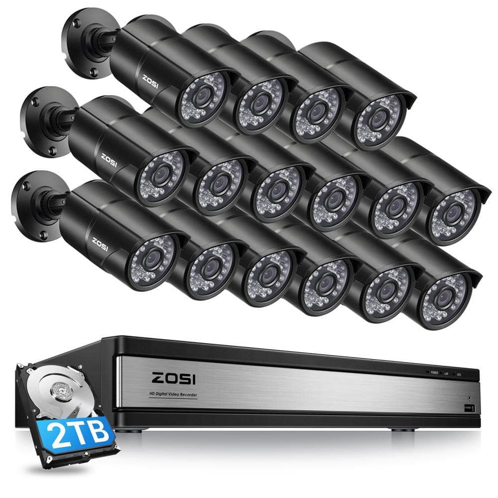 ZOSI 16-Channel 1080p 2TB DVR Security Camera System with 16 Wired