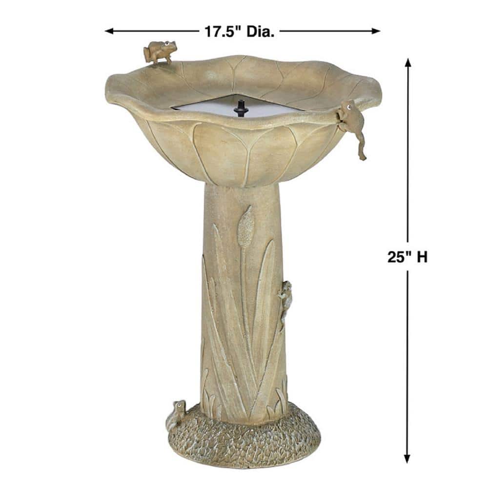 Olive Green Concrete Solar Birdbath with Frog Design