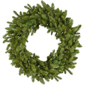 48 in. Grandland Artificial Holiday Wreath with Clear Battery-Operated LED String Lights