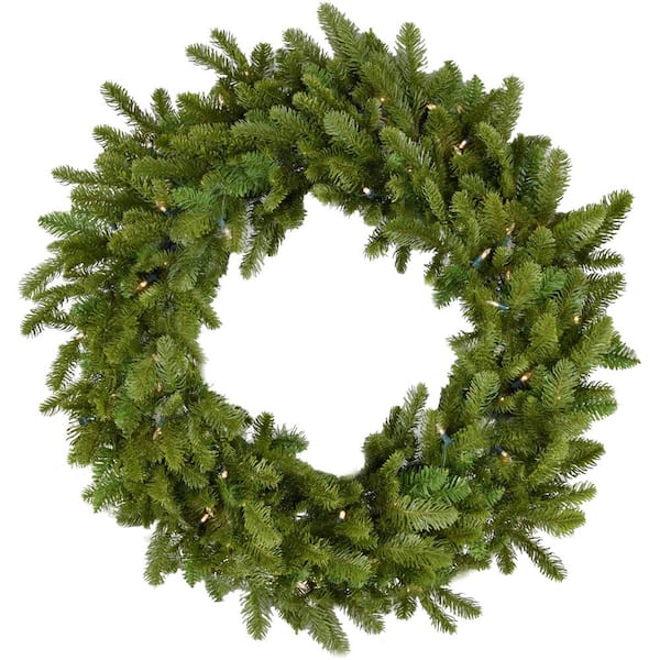 Fraser Hill Farm 48 in. Grandland Artificial Holiday Wreath with Clear Battery-Operated LED String Lights