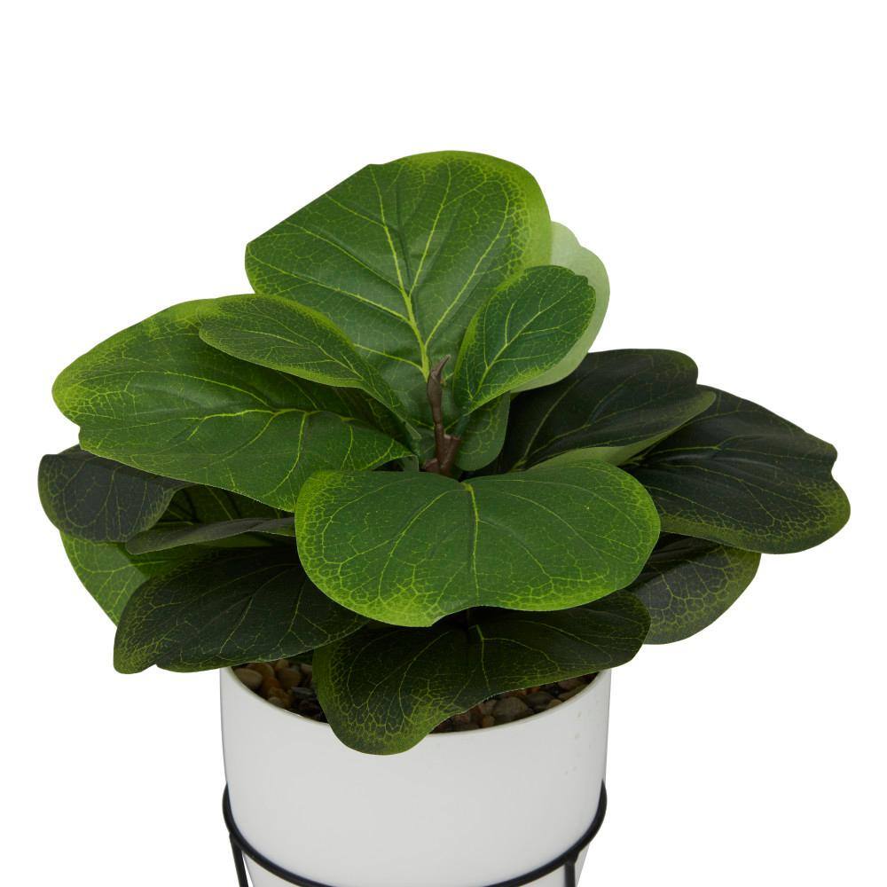19.25'' Green Faux Pilea Plant in White Metal Pot