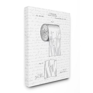 "Toilet Paper Roll Patent Black And White Bathroom Design" by Lettered and Lined Canvas Wall Art 20 in. x 16 in.