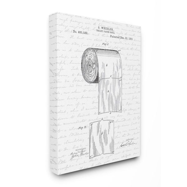 Stupell Industries "Toilet Paper Roll Patent Black And White Bathroom Design" by Lettered and Lined Canvas Wall Art 20 in. x 16 in.