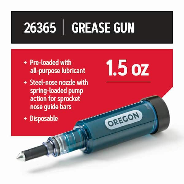 Grease Gun for Chainsaws, 1.5 oz. Pre Loaded All Purpose Lubricant, Self Dispensing Design 26365