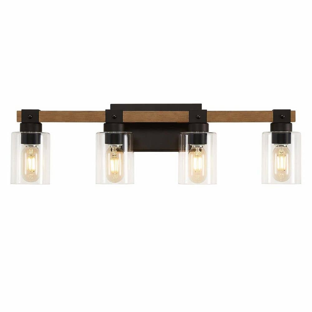 26.38 in. 4-Light Antique Brown Vanity Light with Clear Glass Shades Dimmable E26 Sockets for Bathroom Mirror, Bedroom price history on PriceWatchPro