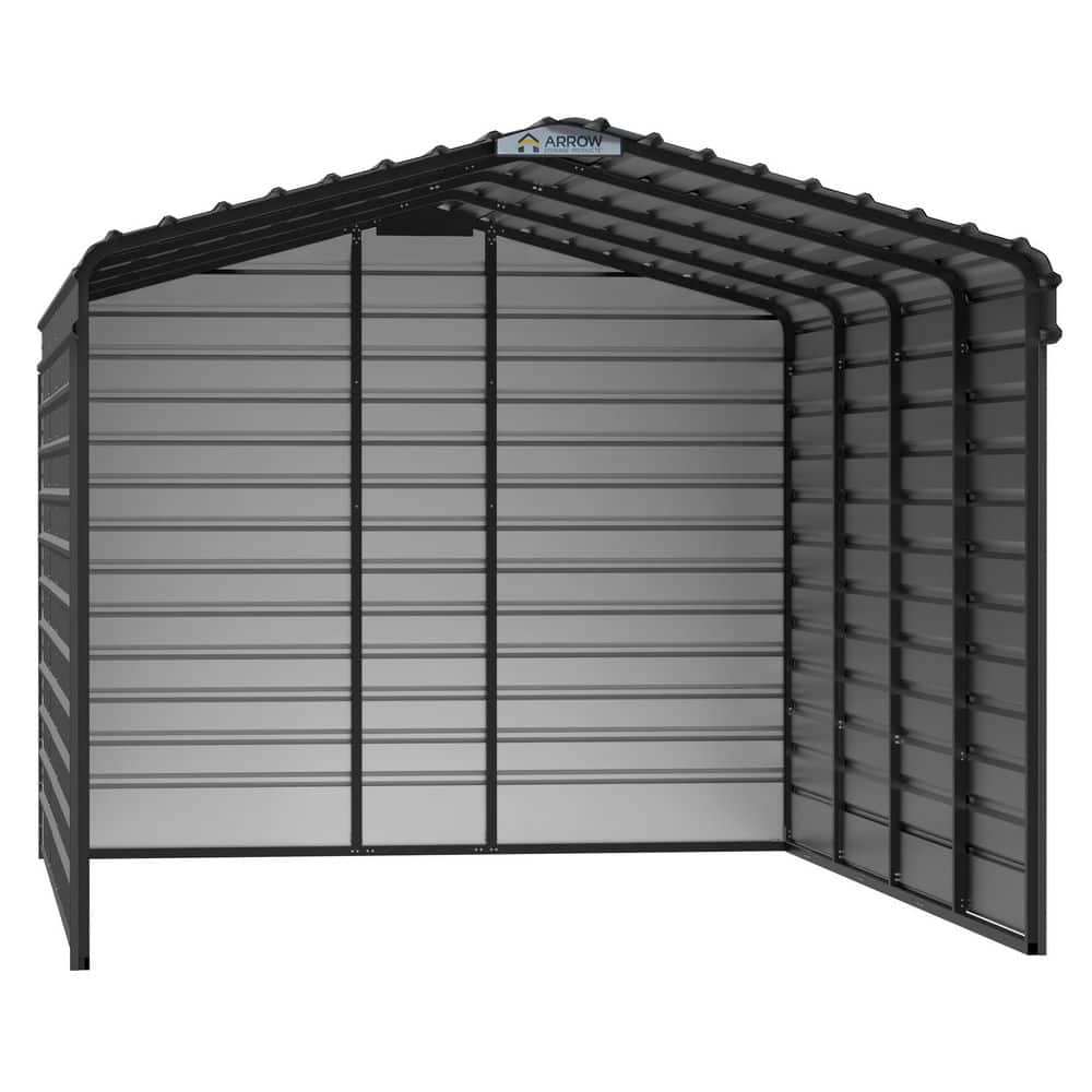 ARROW 12 ft. W x 20 ft. D x 9 ft. H Charcoal Galvanized Steel Carport with 3-sided Enclosure (CPHC122009ECL3)