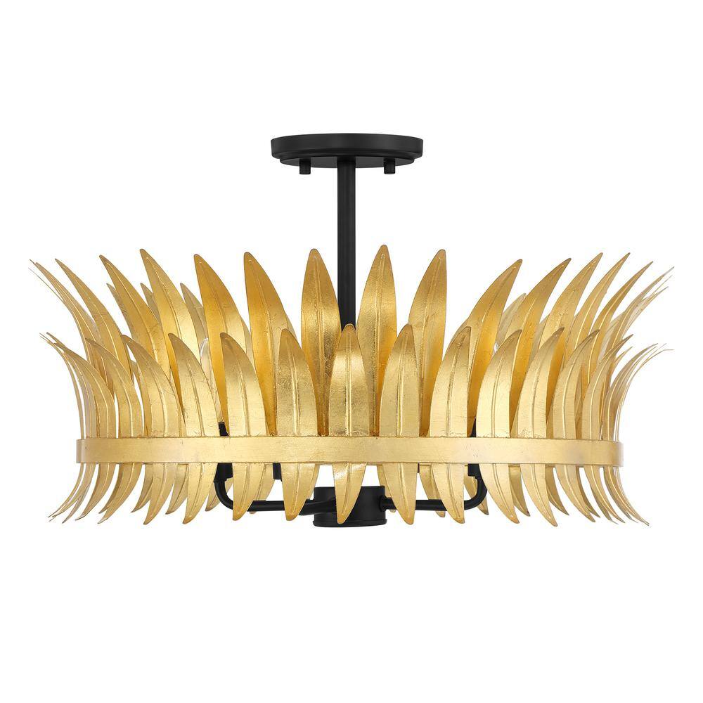 True Gold and Matte Black 4-Light Semi-Flush Mount Ceiling Fixture
