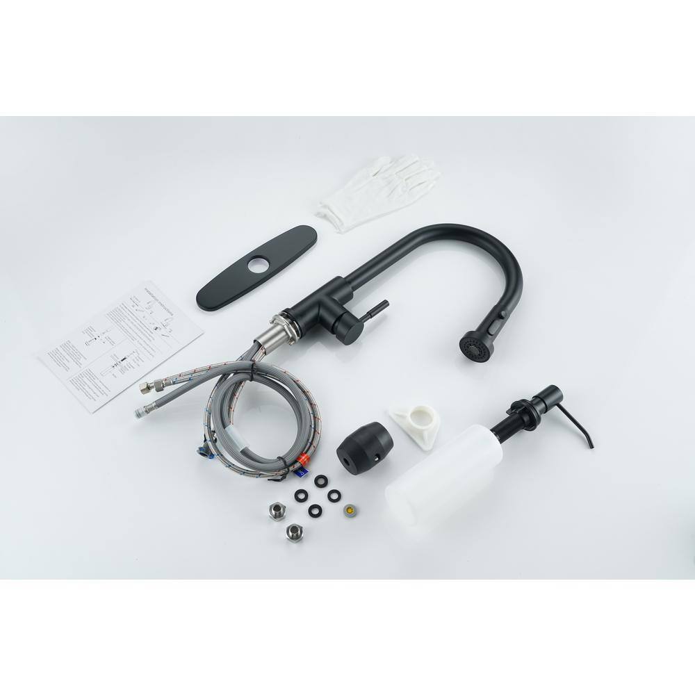 Matte Black Stainless Steel Single Handle Pull Down Kitchen Faucet