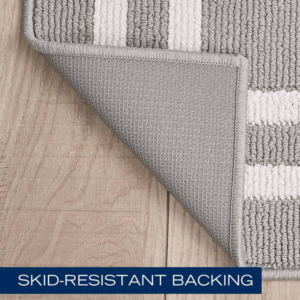 Nautica Washable Skid Resistant Light Grey/White 2.2 ft. x 4 ft