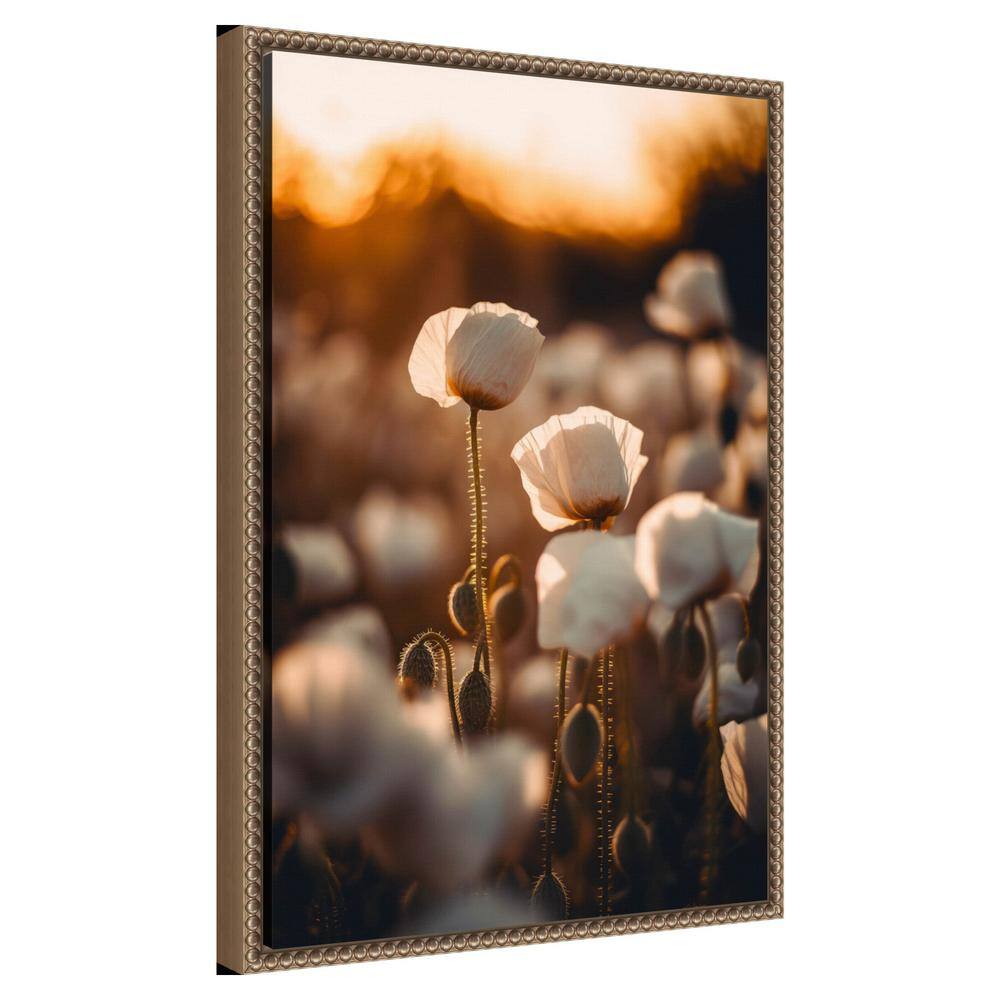White Poppy Field Beaded Framed Canvas Wall Art