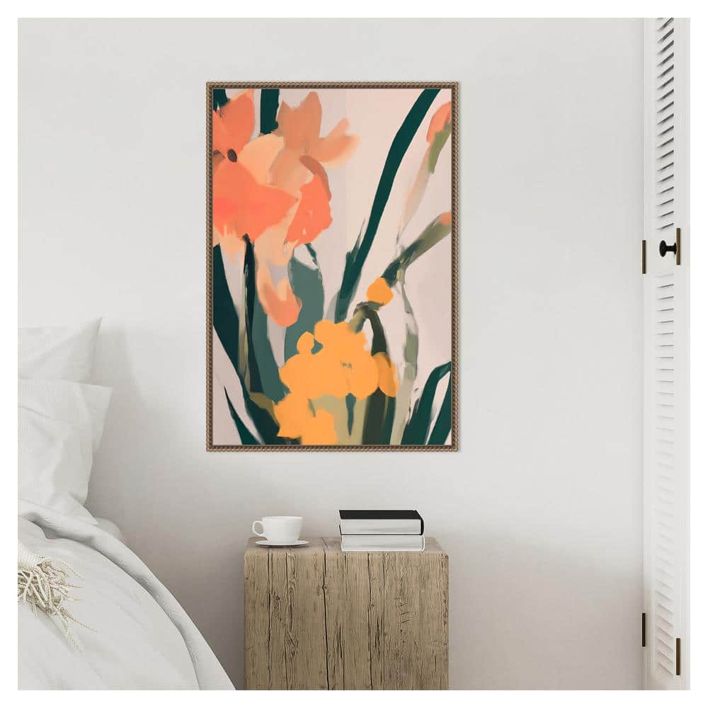 Large Floral Abstract Canvas Print with Beaded Bronze Frame