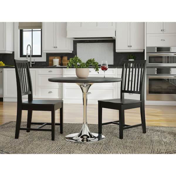 Alden 40 in. Warm Black and Chrome Wood Top with Aluminum Base Pedestal Table